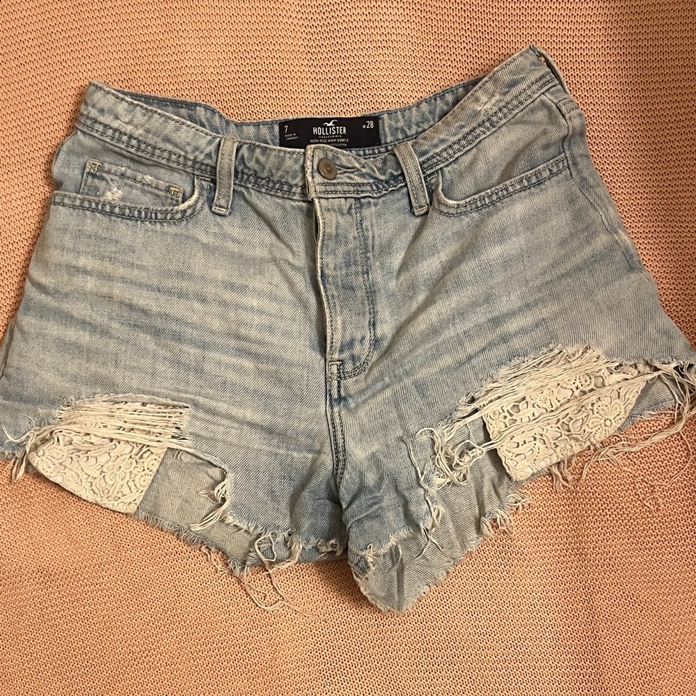 Hollister Women's Faded Blue Ripped Jean Shorts